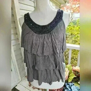 Charlotte Russe tank top tiered ruffled Beaded Juniors large gray